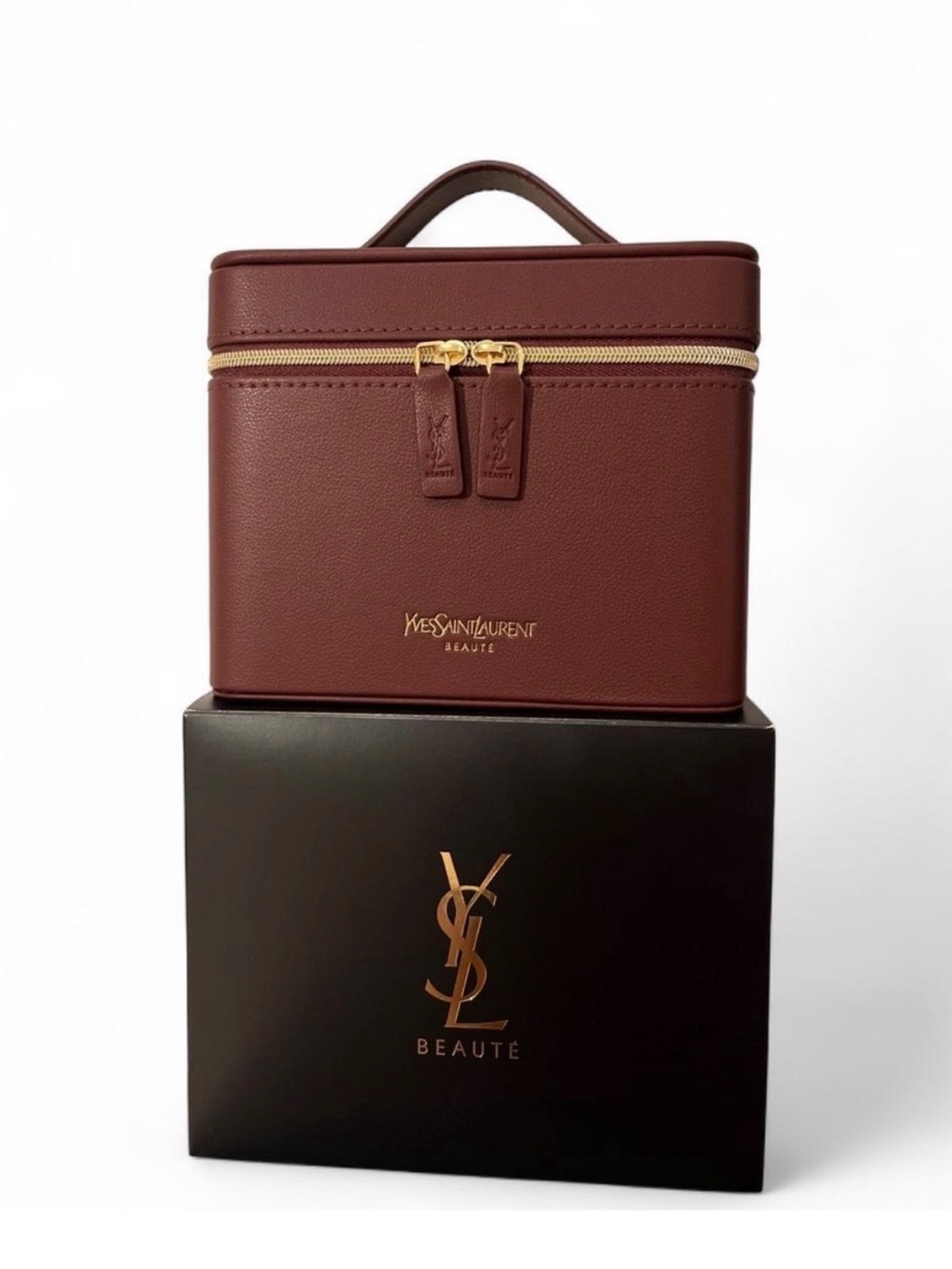Yves Saint Laurent Brown Leather Travel Case - Burgundy